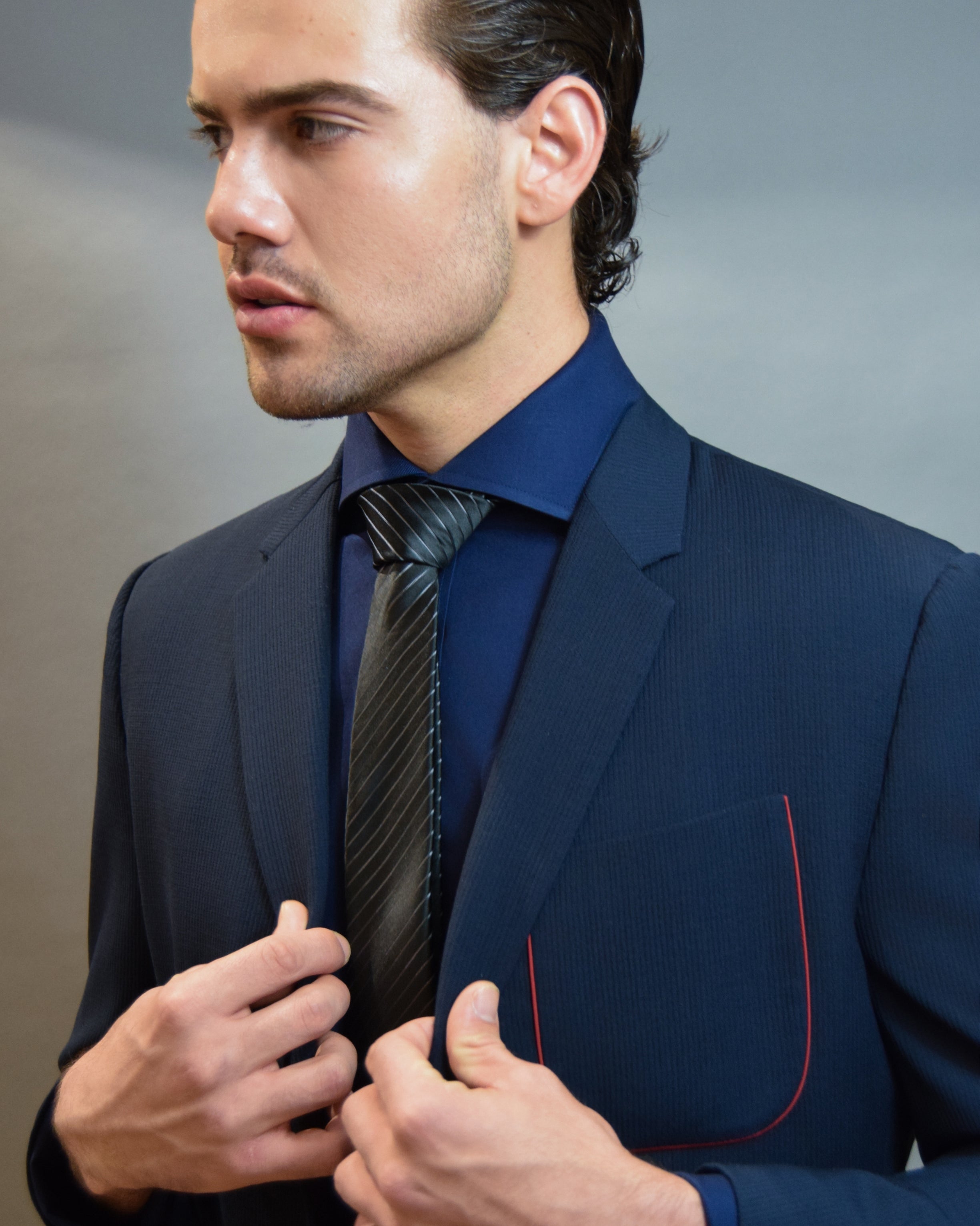Slim Pinstripe Jet Black Silk Tie