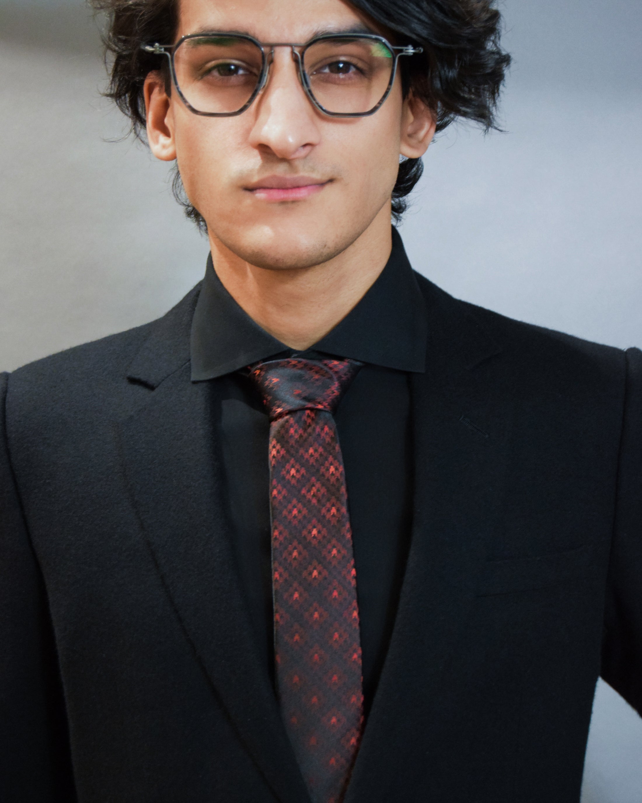 Red Houndstooth Black Silk Tie - KNOTTERY & CO. Silk Tie