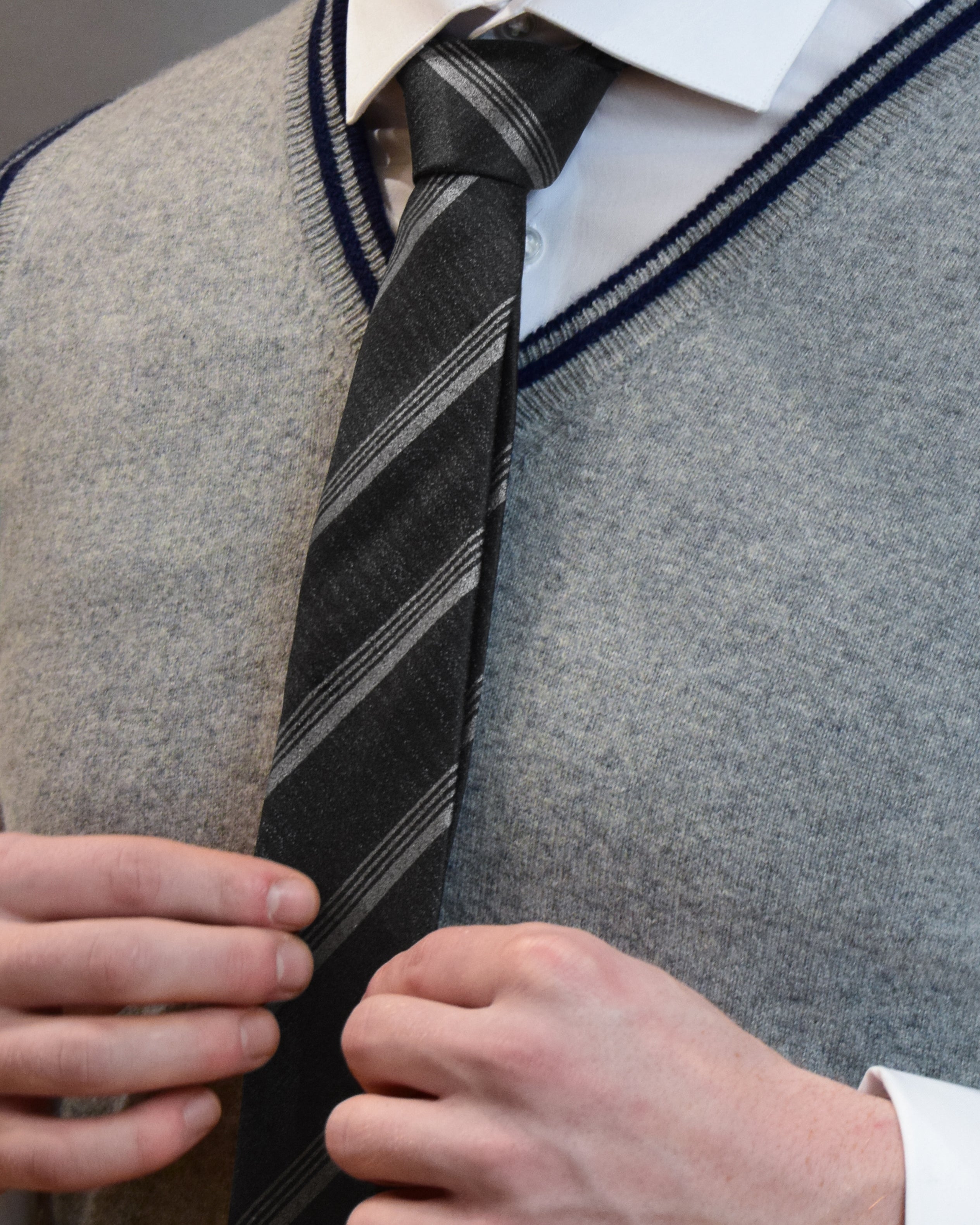 Shadow Stripe Charcoal Silk Tie - KNOTTERY & CO. Silk Tie