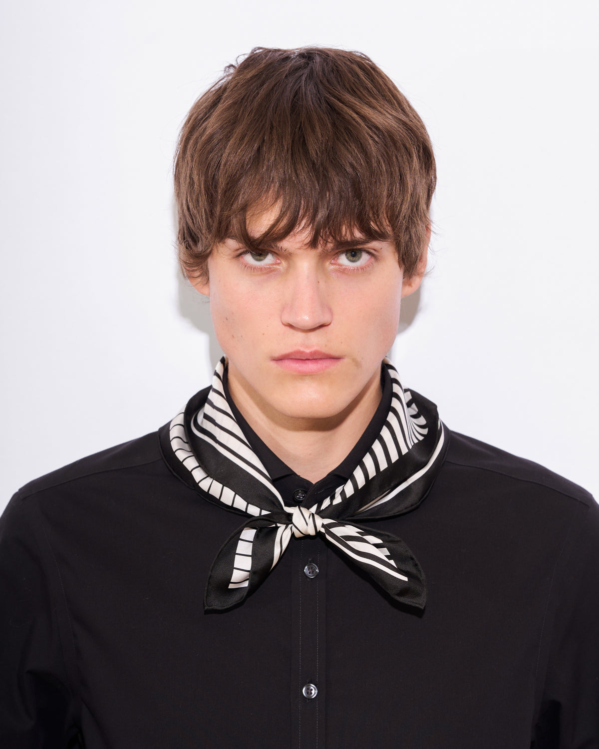 Pinstripe Silk Bandana- Black & White