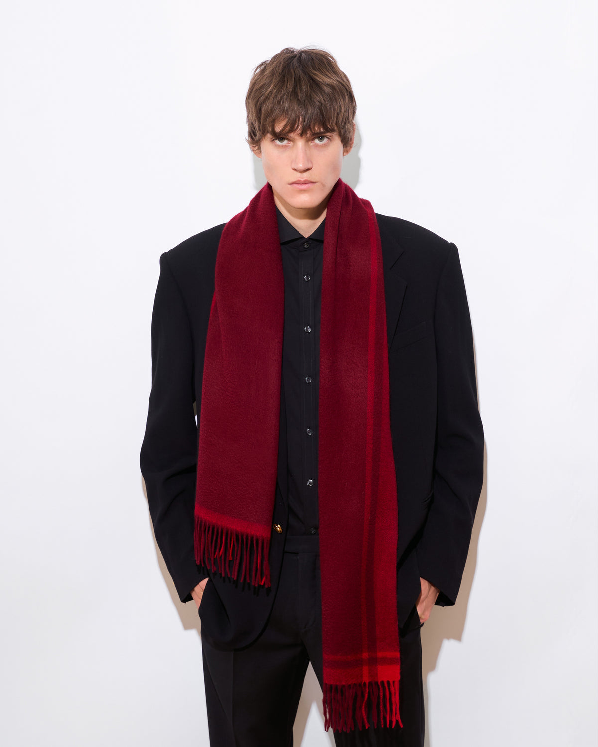 Knottery Plaid Cashmere Scarf - Red