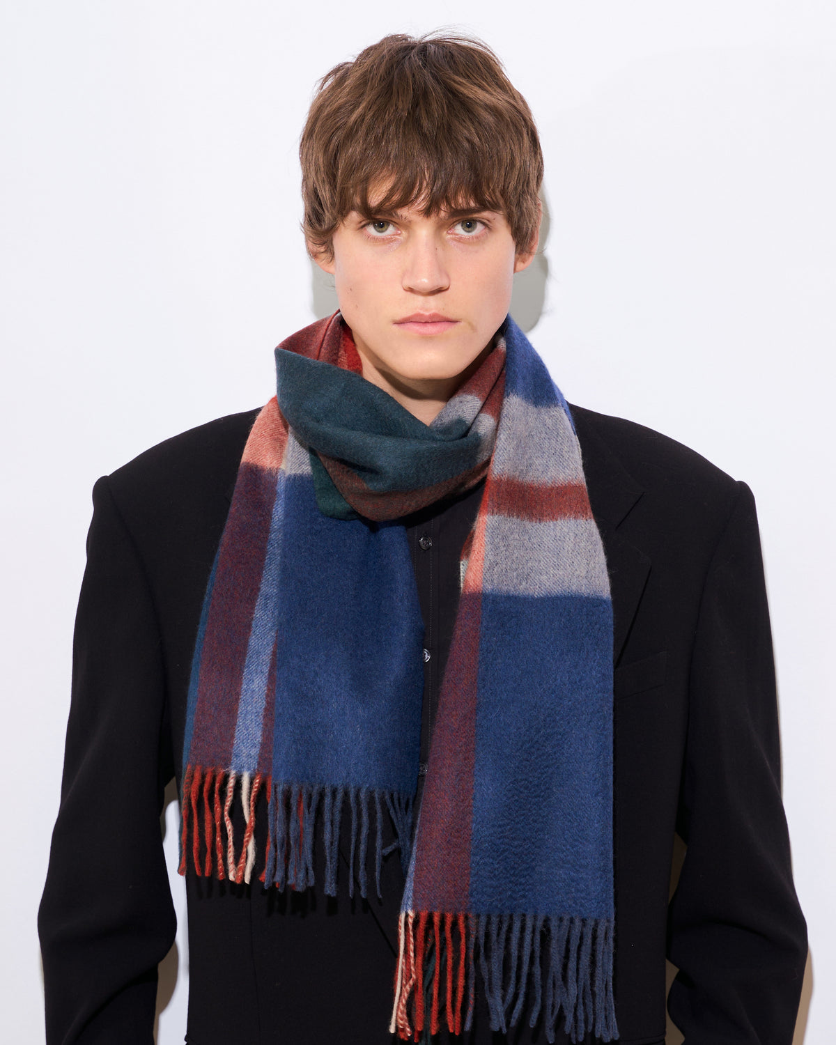 Knottery Plaid Cashmere Scarf - Navy & Red