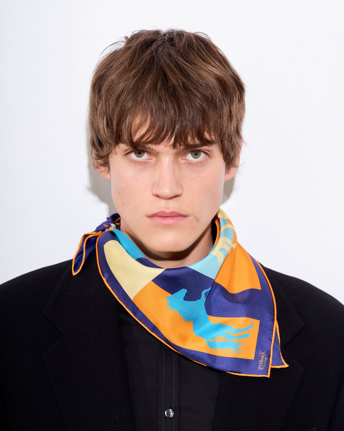 Cavalier Silk Bandana - Navy & Orange