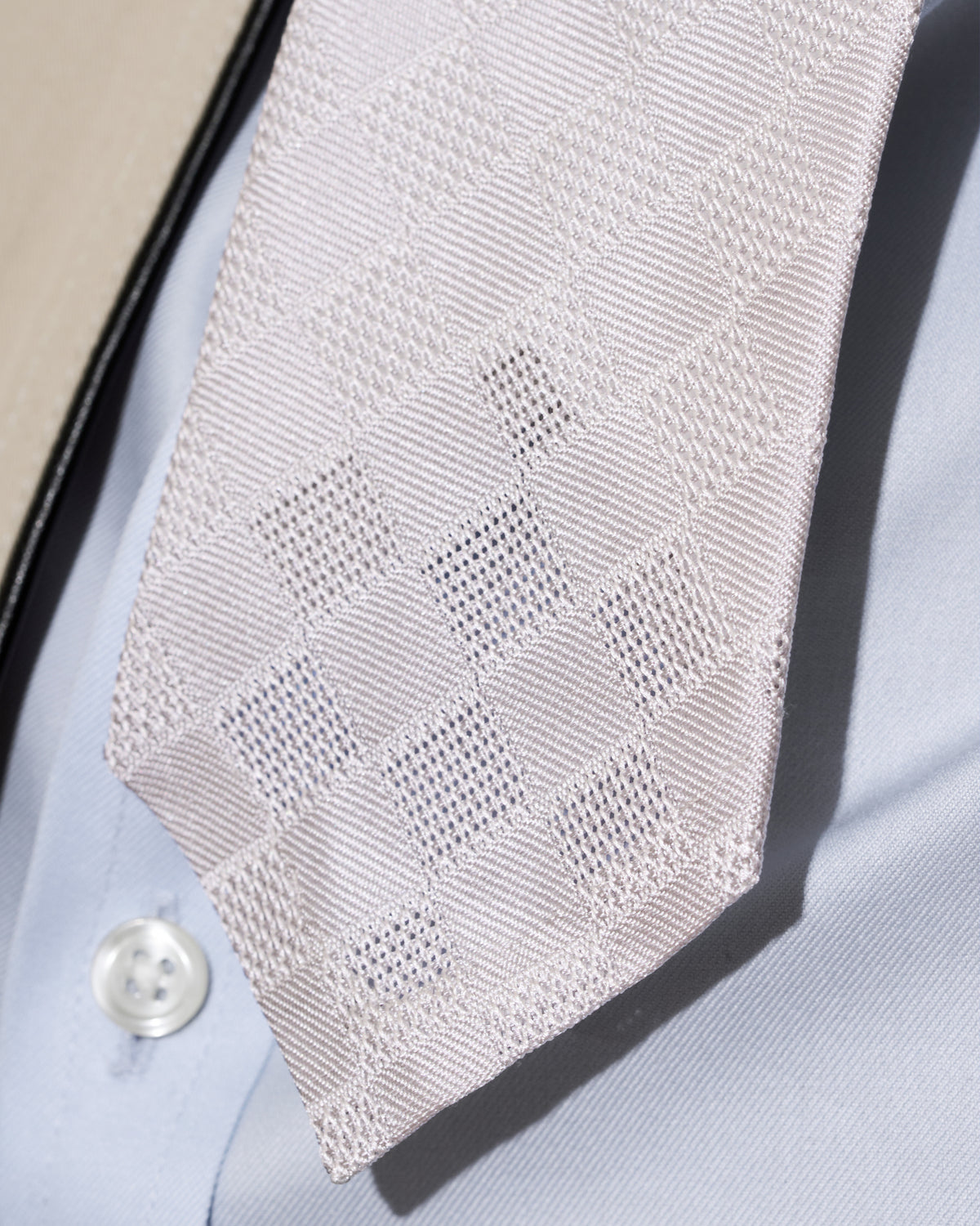 Checkerboard Leno Silk Tie - White