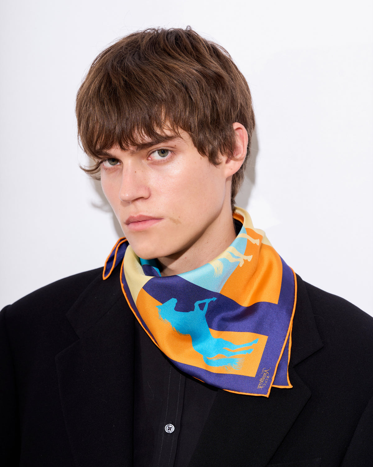 Cavalier Silk Bandana - Navy & Orange