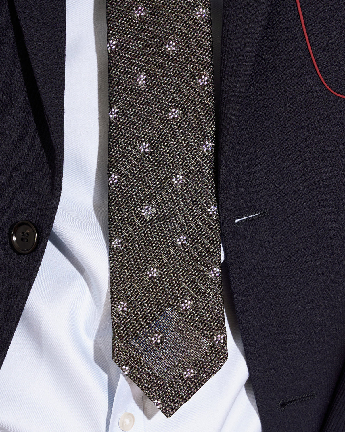 White Blossom Leno Silk Tie - Dark Green