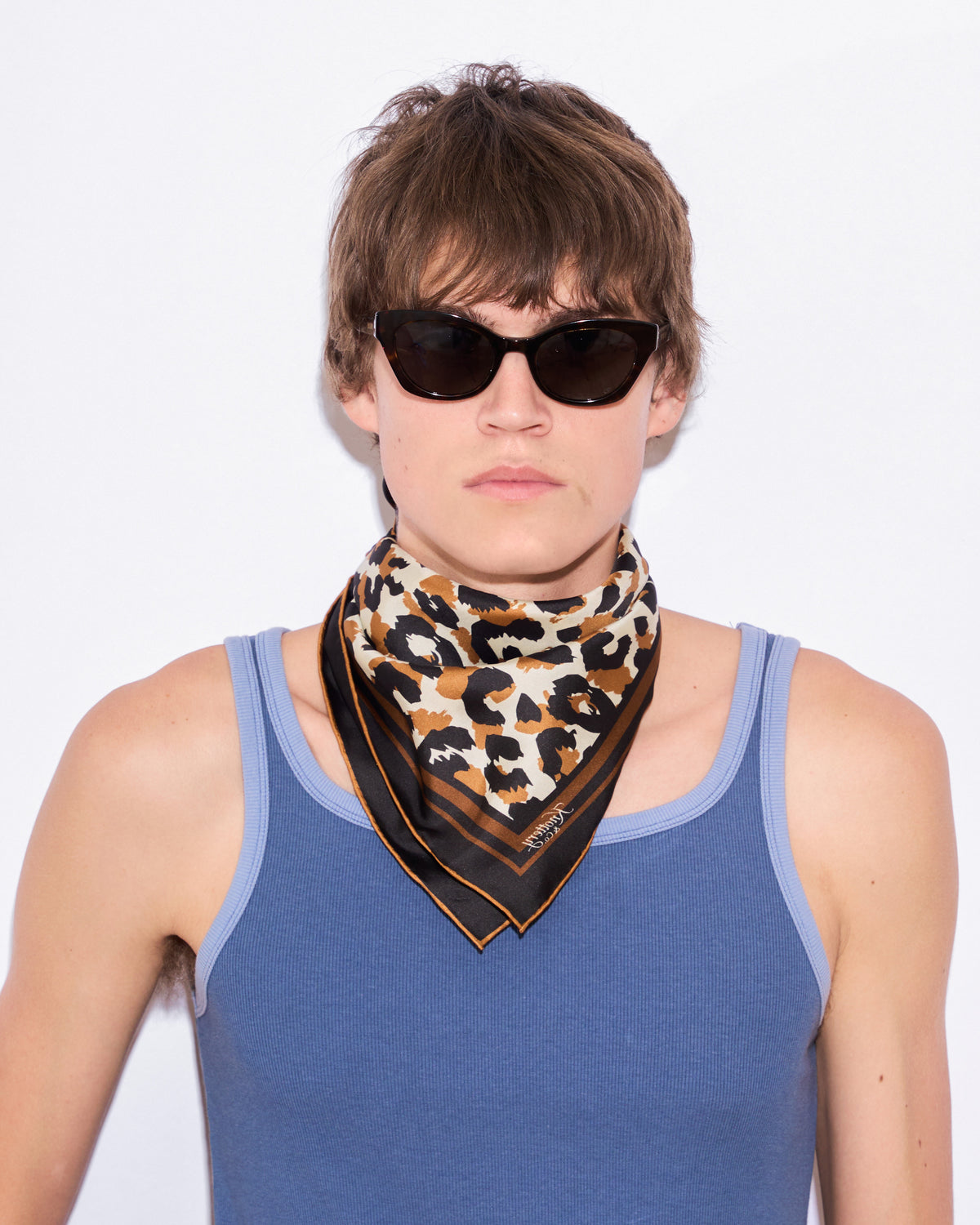 Leopard Silk Bandana - Brown