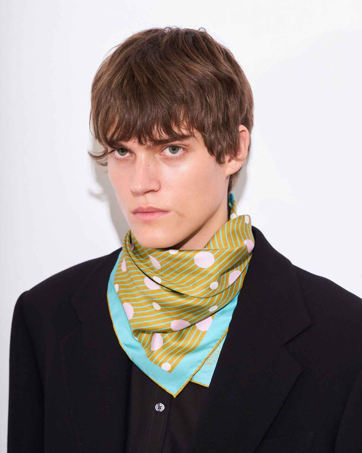 Dandy Dots Silk Bandana - Matcha Green