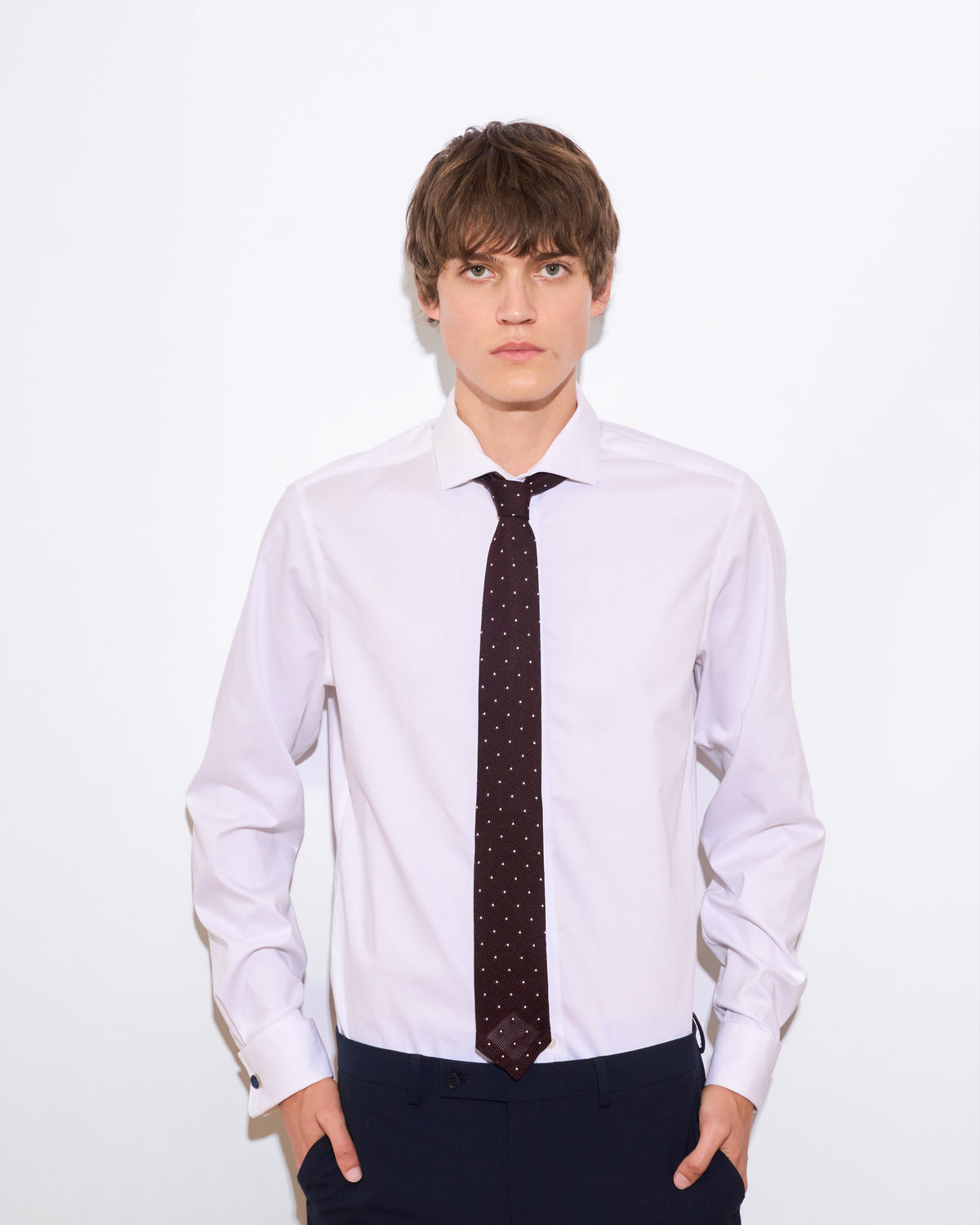 Polka Dot Leno Silk Tie - Dark Red
