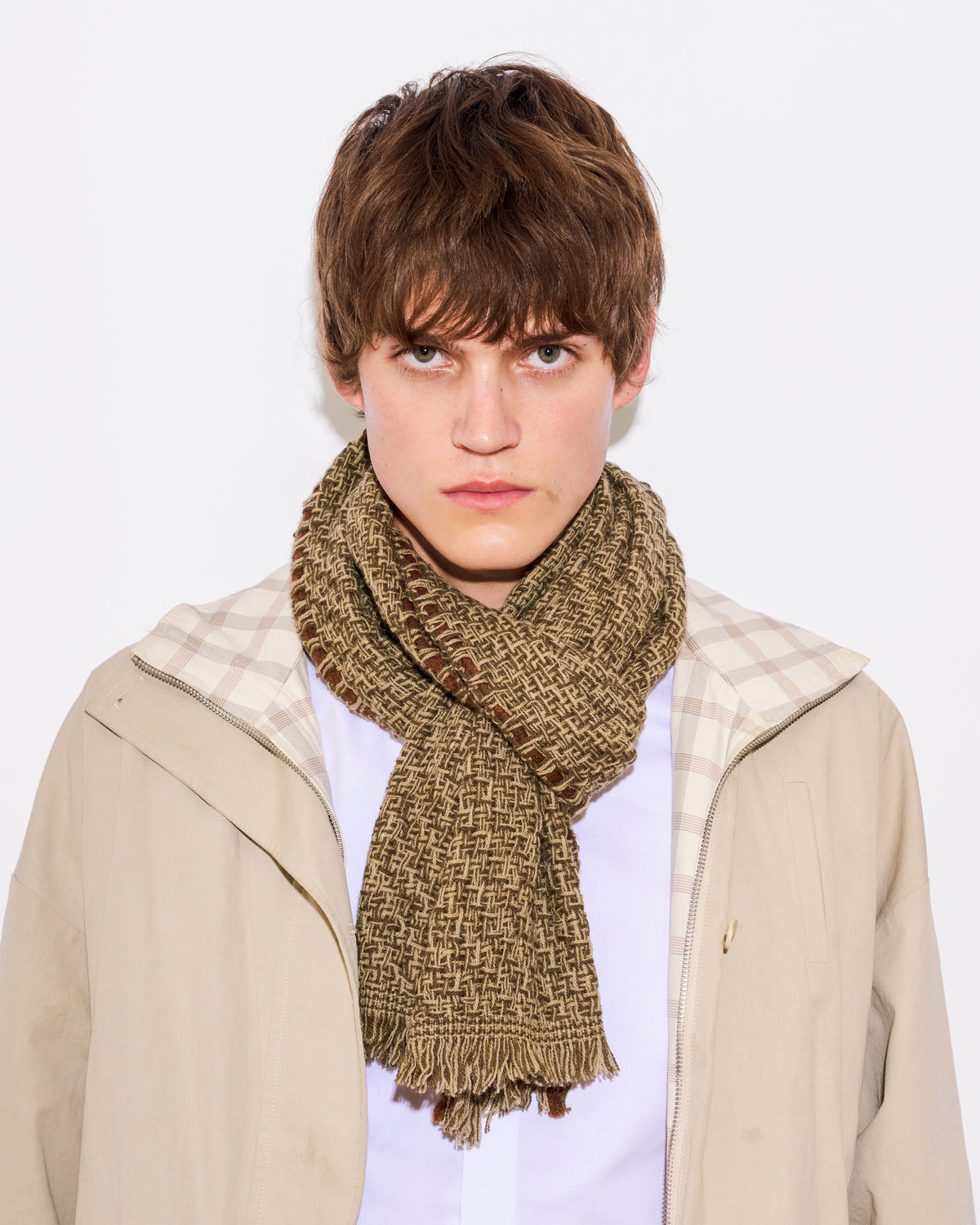 Basket Texture Knitted Cashmere Scarf - Olive Taupe