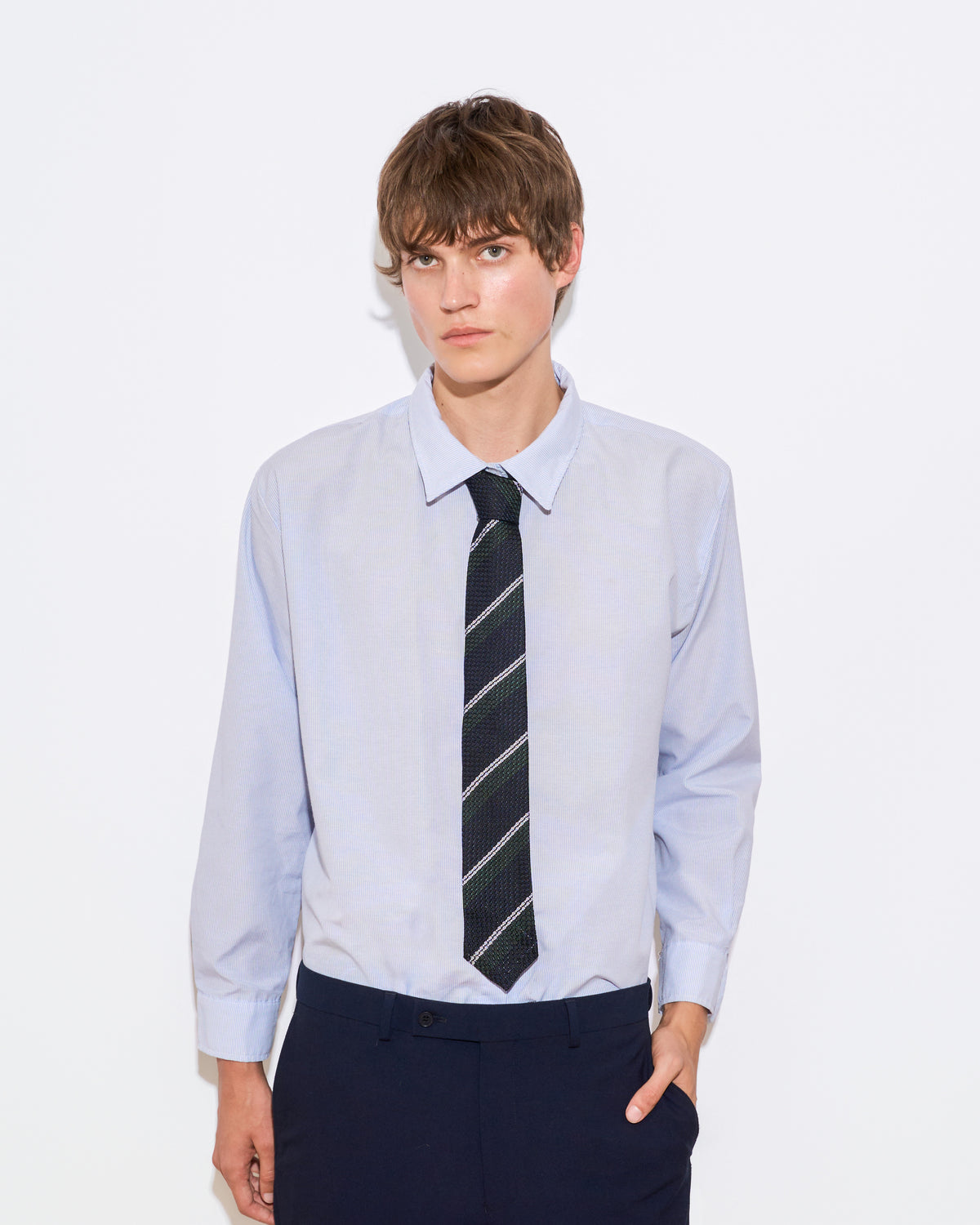 Striped Leno Silk Tie - Blue & Green