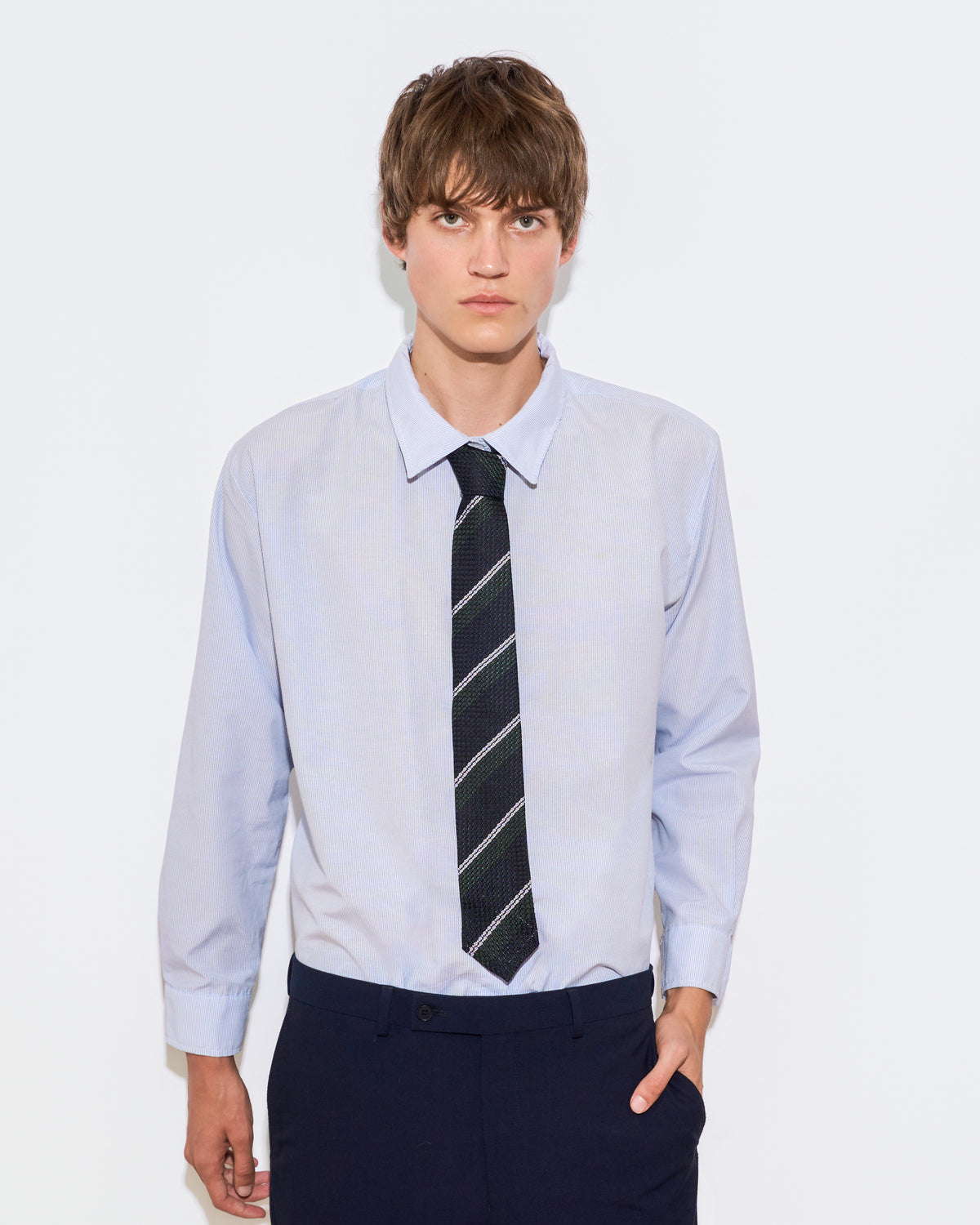 Striped Leno Silk Tie - Blue & Green