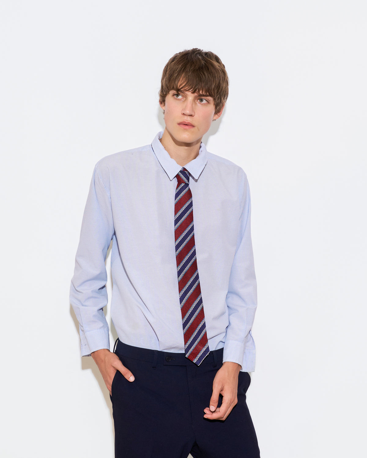 Striped Leno Silk Tie - Red & Blue