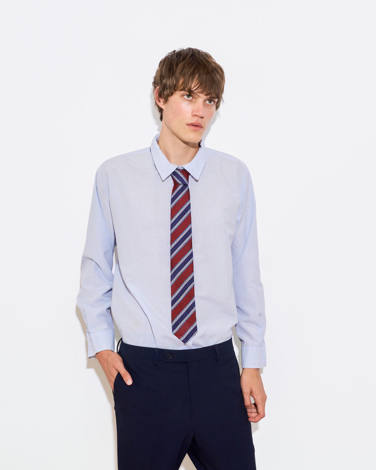 Striped Leno Silk Tie - Red & Blue