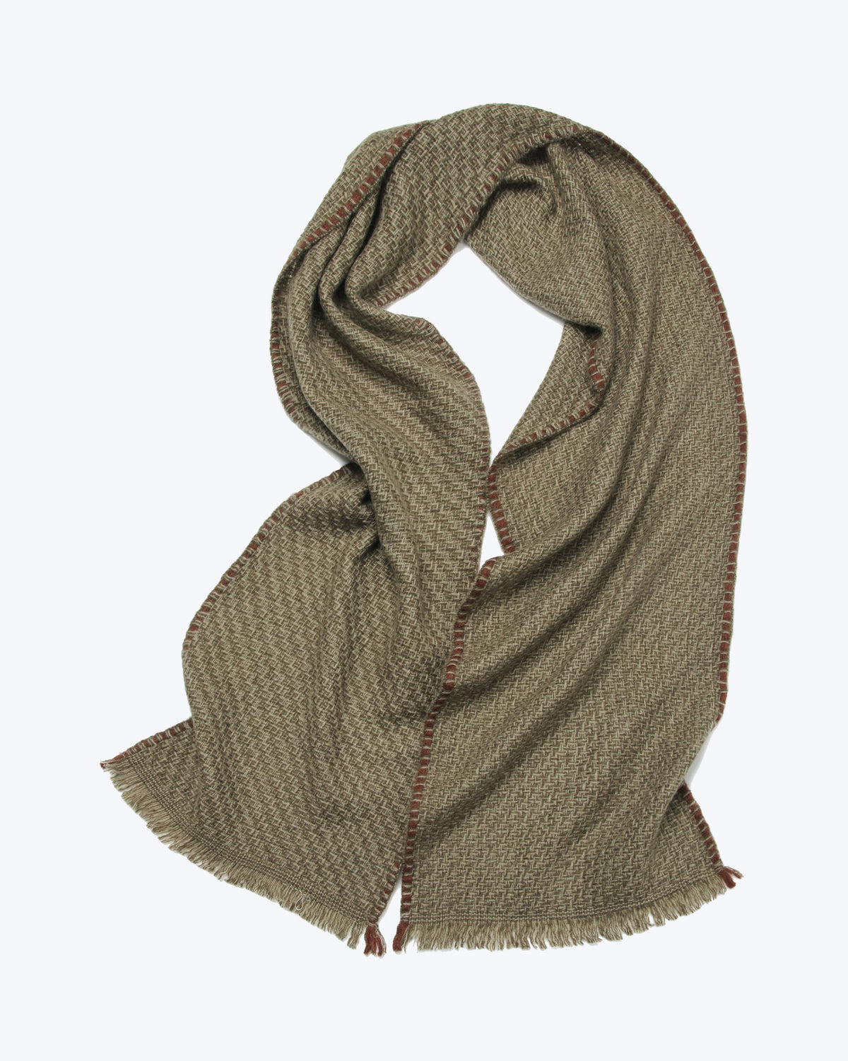 Basket Texture Knitted Cashmere Scarf - Olive Taupe