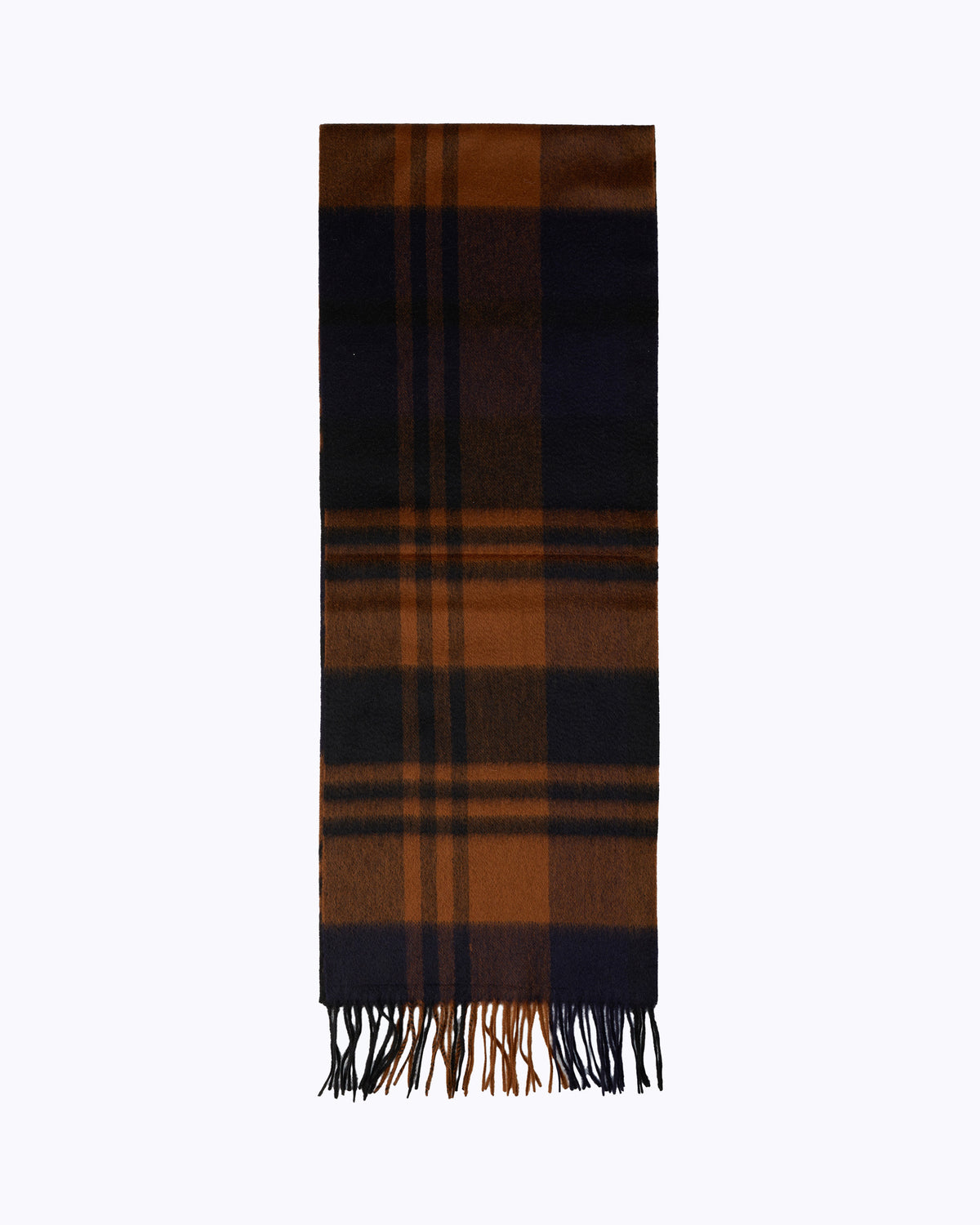 Knottery Plaid Cashmere Scarf - Navy & Camel