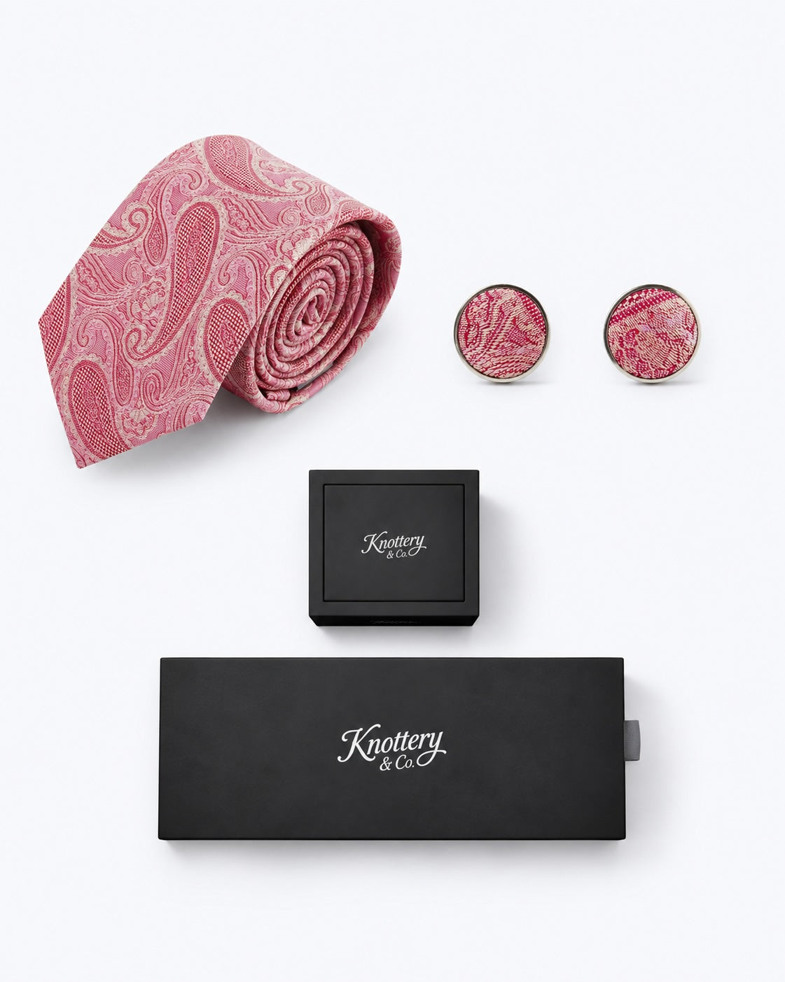 Paisley Silk Tie and Cufflinks Gift Set - Dusty Rose