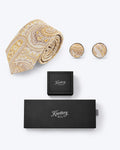 Paisley Silk Tie and Cufflinks Gift Set - Cream Gold