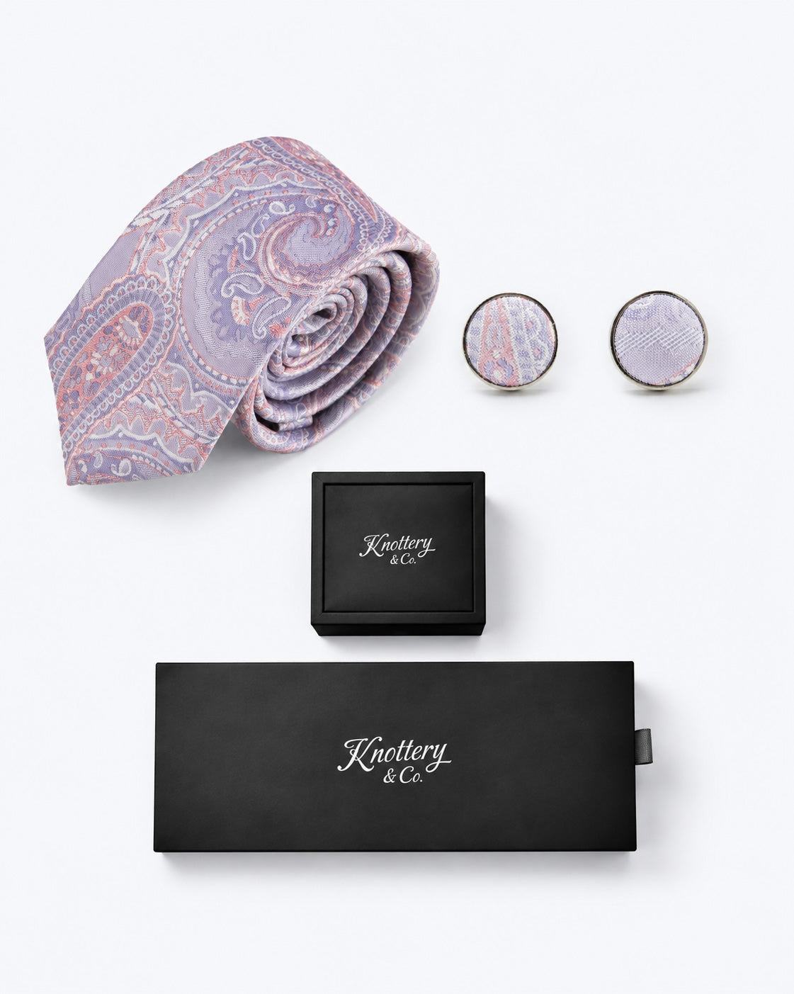 Paisley Silk Tie and Cufflinks Gift Set - Lavender