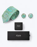 Paisley Silk Tie and Cufflinks Gift Set - Mint Green