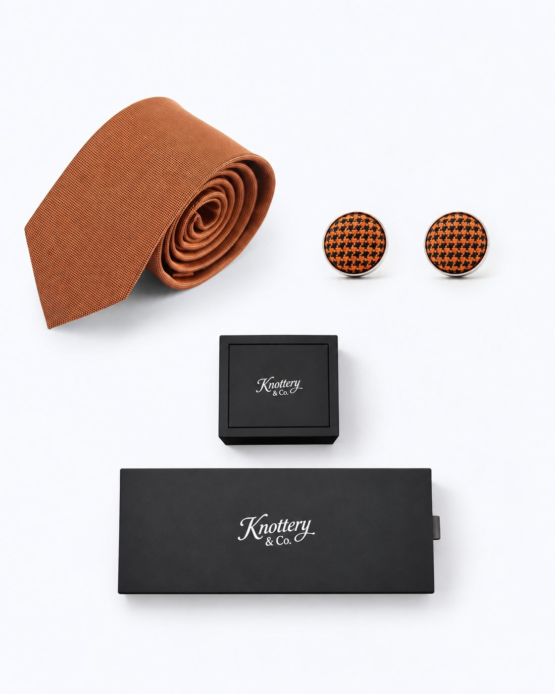 Twill Silk Tie and Cufflinks Gift Set - Cinnamon