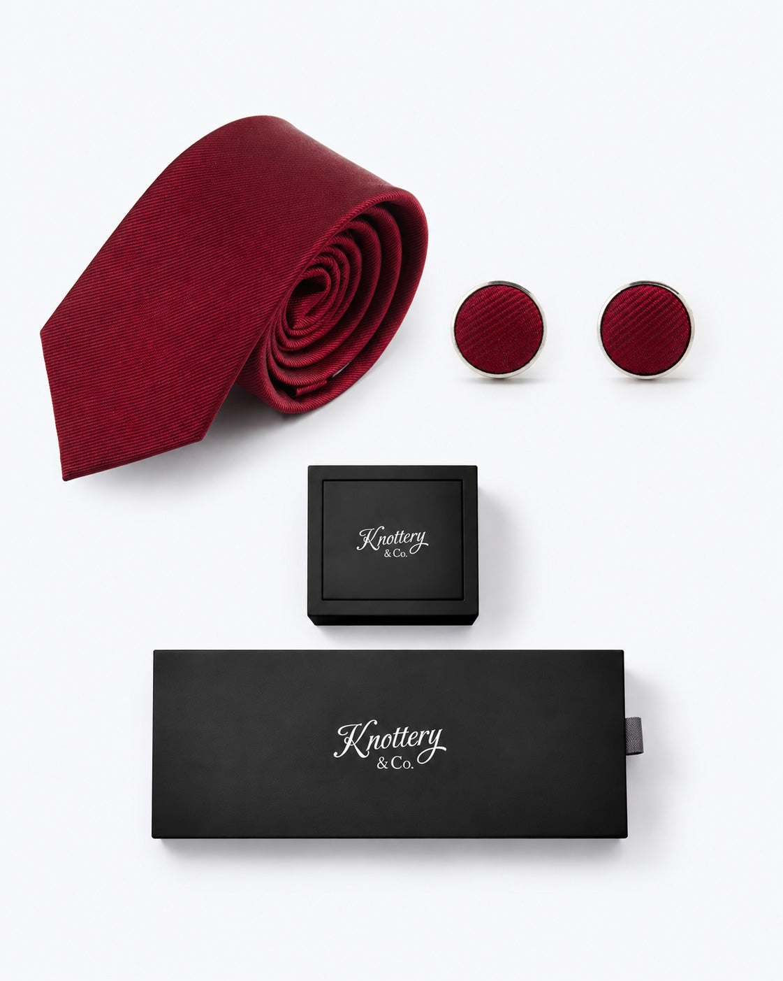 Twill Silk Tie and Cufflinks Gift Set - Red