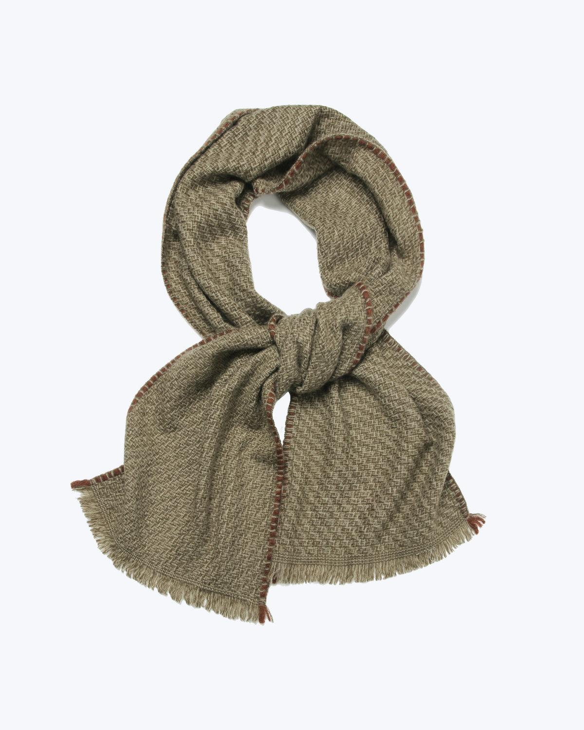 Basket Texture Knitted Cashmere Scarf - Olive Taupe